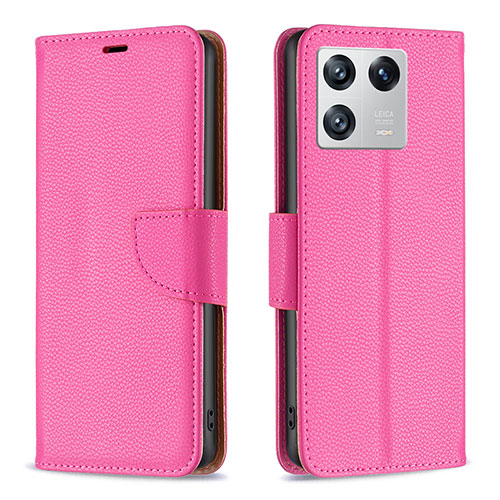 Leather Case Stands Flip Cover Holder B06F for Xiaomi Mi 13 5G Hot Pink