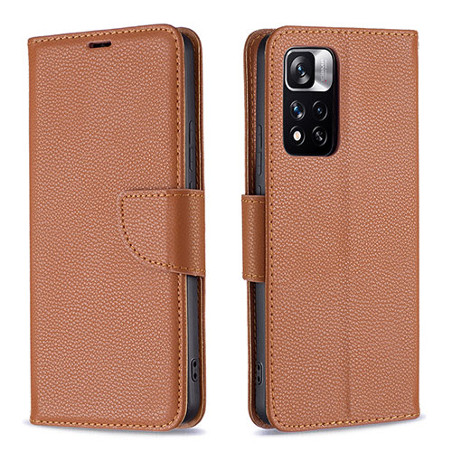 Leather Case Stands Flip Cover Holder B06F for Xiaomi Redmi Note 11 Pro+ Plus 5G Brown