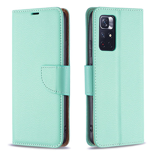 Leather Case Stands Flip Cover Holder B06F for Xiaomi Redmi Note 11S 5G Green