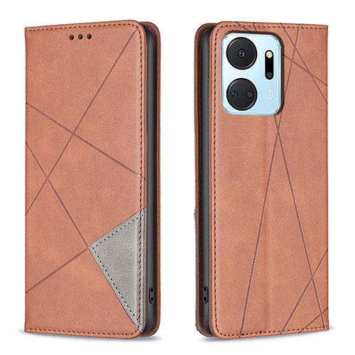 Leather Case Stands Flip Cover Holder B07F for Huawei Honor X7a Brown