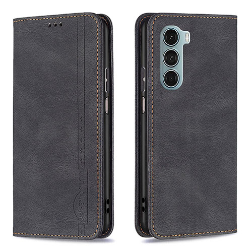 Leather Case Stands Flip Cover Holder B07F for Motorola Moto G200 5G Black