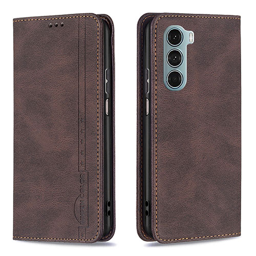 Leather Case Stands Flip Cover Holder B07F for Motorola Moto G200 5G Brown