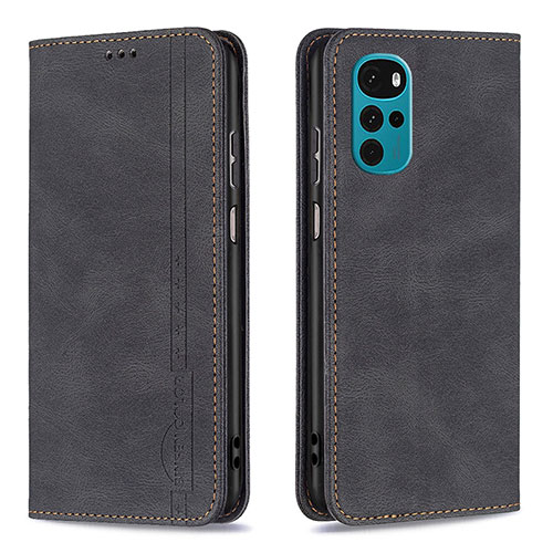 Leather Case Stands Flip Cover Holder B07F for Motorola Moto G22 Black