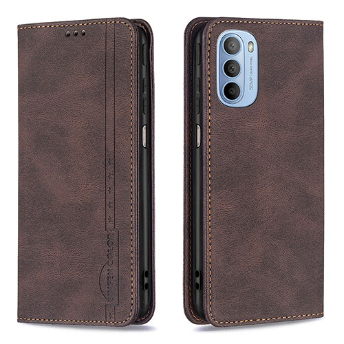 Leather Case Stands Flip Cover Holder B07F for Motorola Moto G41 Brown