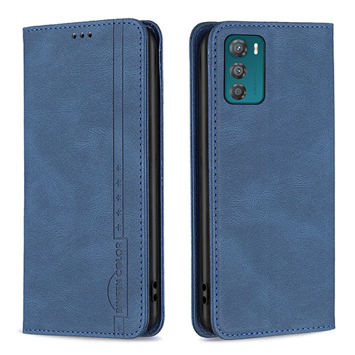 Leather Case Stands Flip Cover Holder B07F for Motorola Moto G42 Blue