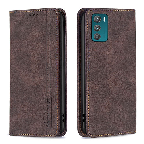 Leather Case Stands Flip Cover Holder B07F for Motorola Moto G42 Brown