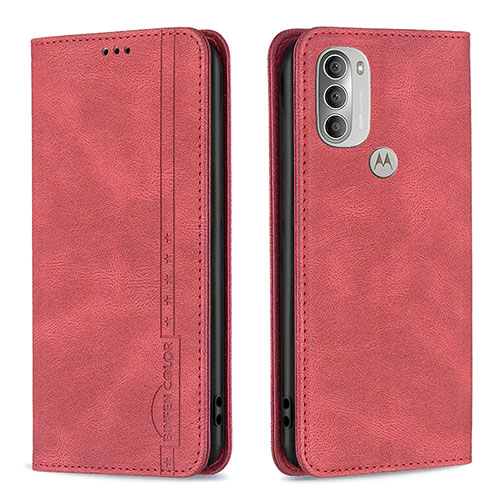 Leather Case Stands Flip Cover Holder B07F for Motorola Moto G51 5G Red