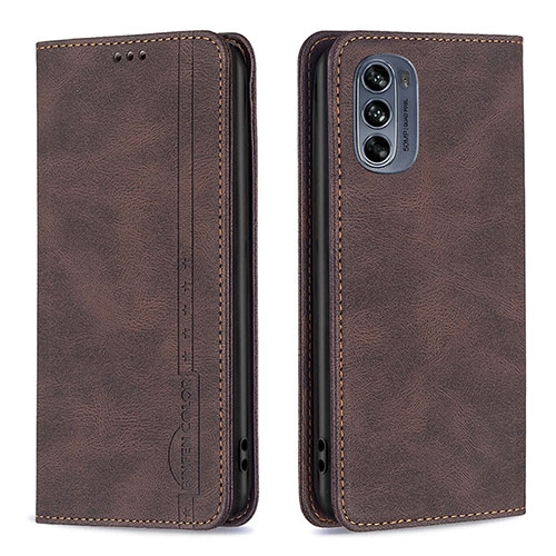 Leather Case Stands Flip Cover Holder B07F for Motorola Moto G62 5G Brown