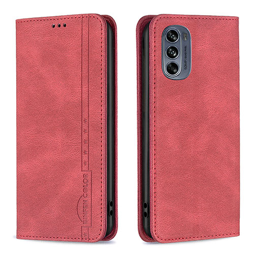 Leather Case Stands Flip Cover Holder B07F for Motorola Moto G62 5G Red