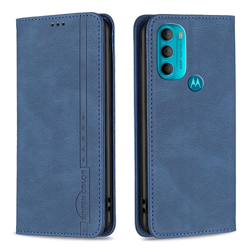 Leather Case Stands Flip Cover Holder B07F for Motorola Moto G71 5G Blue