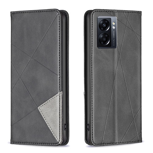Leather Case Stands Flip Cover Holder B07F for Oppo A56S 5G Black