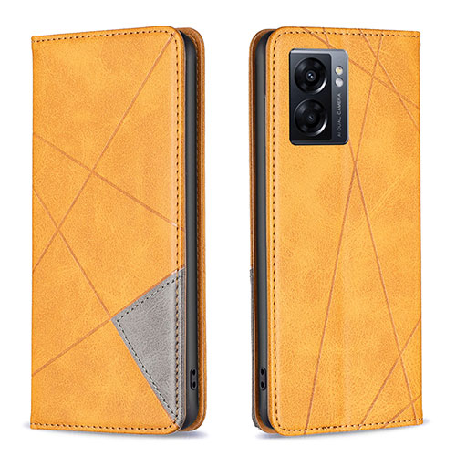Leather Case Stands Flip Cover Holder B07F for Oppo A56S 5G Light Brown