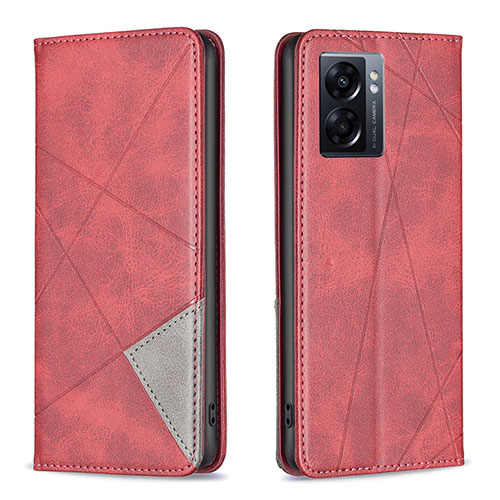 Leather Case Stands Flip Cover Holder B07F for Oppo A56S 5G Red