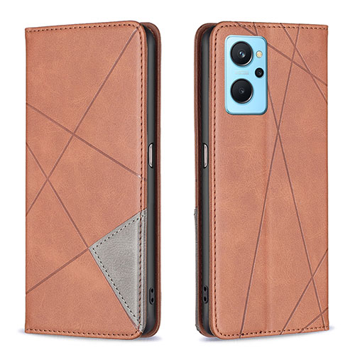 Leather Case Stands Flip Cover Holder B07F for Oppo A96 4G Brown