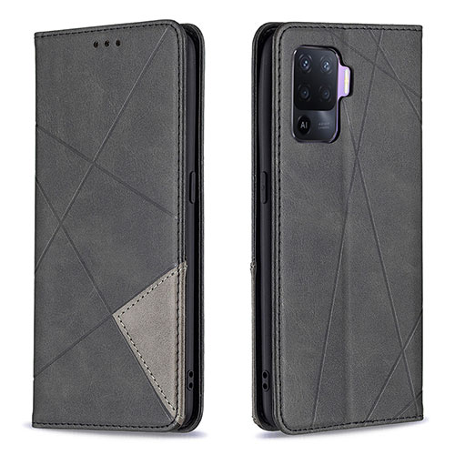 Leather Case Stands Flip Cover Holder B07F for Oppo F19 Pro Black
