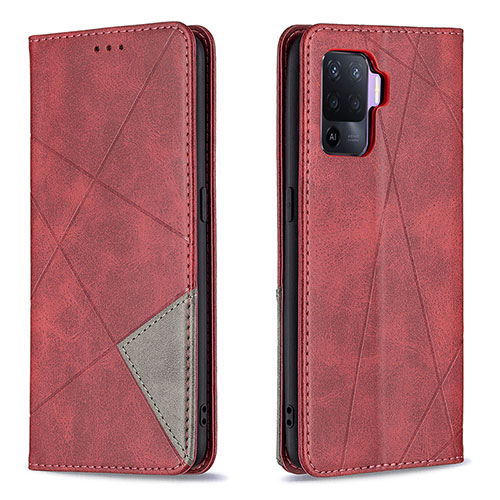 Leather Case Stands Flip Cover Holder B07F for Oppo F19 Pro Red