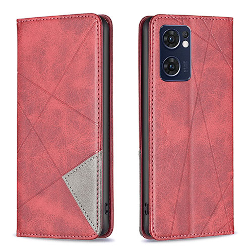 Leather Case Stands Flip Cover Holder B07F for Oppo Reno7 5G Red