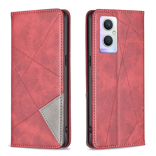 Leather Case Stands Flip Cover Holder B07F for Oppo Reno7 Lite 5G Red