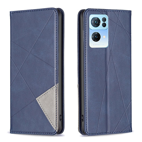 Leather Case Stands Flip Cover Holder B07F for Oppo Reno7 Pro 5G Blue