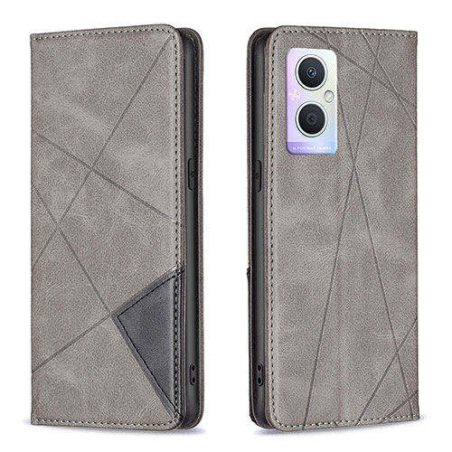 Leather Case Stands Flip Cover Holder B07F for Oppo Reno8 Lite 5G Gray