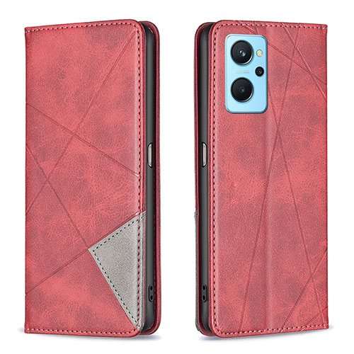 Leather Case Stands Flip Cover Holder B07F for Realme 9i 4G Red