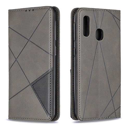 Leather Case Stands Flip Cover Holder B07F for Samsung Galaxy A20e Gray
