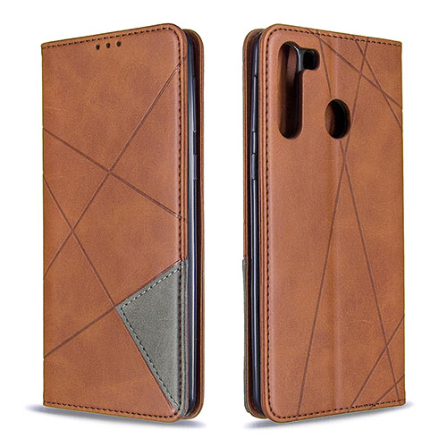 Leather Case Stands Flip Cover Holder B07F for Samsung Galaxy A21 Brown