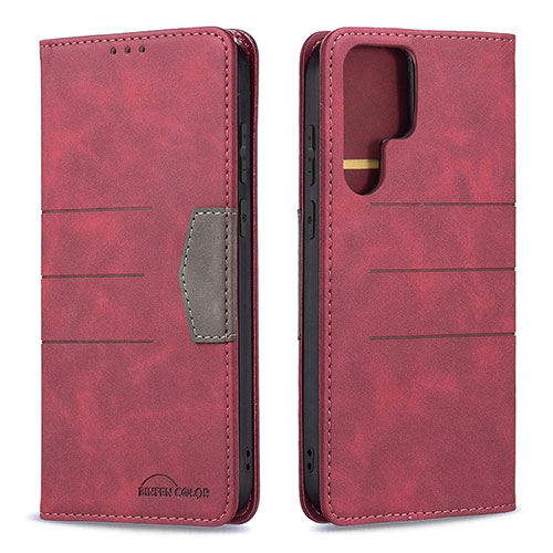 Leather Case Stands Flip Cover Holder B07F for Samsung Galaxy S22 Ultra 5G Red