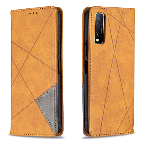 Leather Case Stands Flip Cover Holder B07F for Vivo Y12s Light Brown