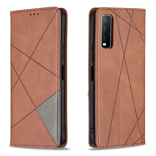 Leather Case Stands Flip Cover Holder B07F for Vivo Y20 Brown