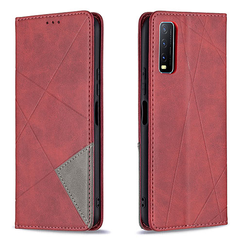 Leather Case Stands Flip Cover Holder B07F for Vivo Y30 Red