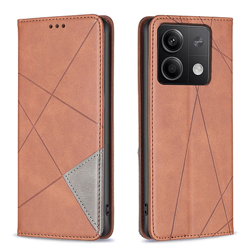 Leather Case Stands Flip Cover Holder B07F for Xiaomi Redmi Note 13 5G Brown
