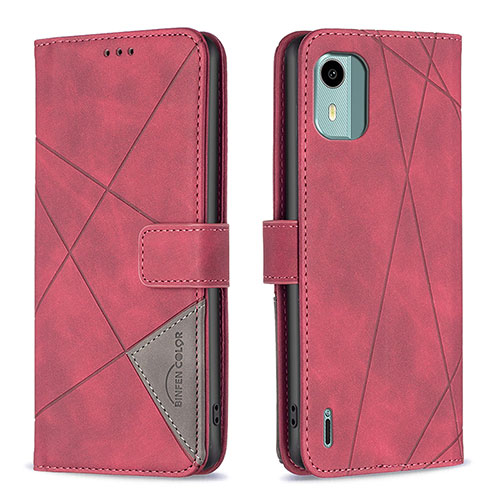Leather Case Stands Flip Cover Holder B08F for Nokia C12 Red