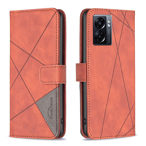 Leather Case Stands Flip Cover Holder B08F for OnePlus Nord N300 5G Orange