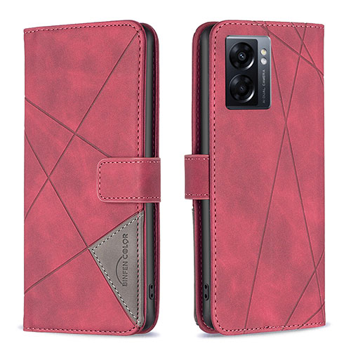 Leather Case Stands Flip Cover Holder B08F for Oppo A56S 5G Red