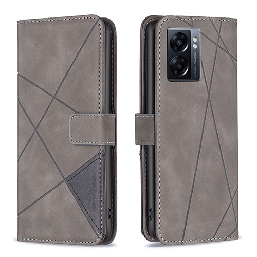 Leather Case Stands Flip Cover Holder B08F for Oppo A57 5G Gray