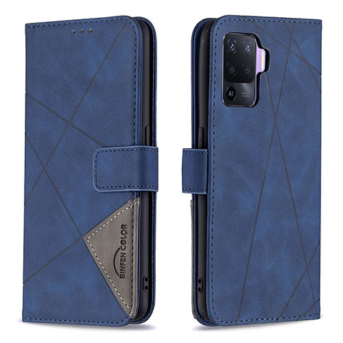 Leather Case Stands Flip Cover Holder B08F for Oppo F19 Pro Blue