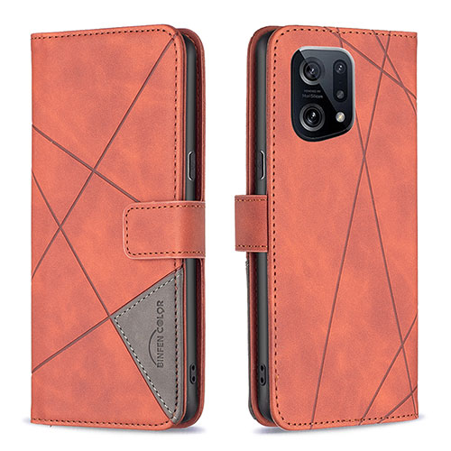 Leather Case Stands Flip Cover Holder B08F for Oppo Find X5 5G Orange