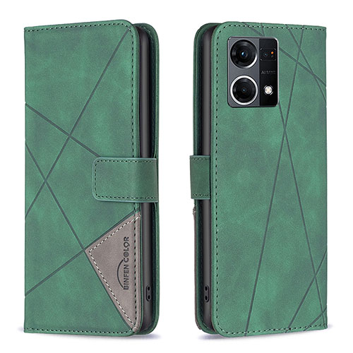 Leather Case Stands Flip Cover Holder B08F for Oppo Reno7 4G Green