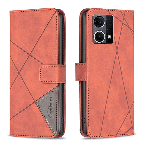 Leather Case Stands Flip Cover Holder B08F for Oppo Reno7 4G Orange