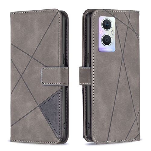 Leather Case Stands Flip Cover Holder B08F for Oppo Reno7 Lite 5G Gray