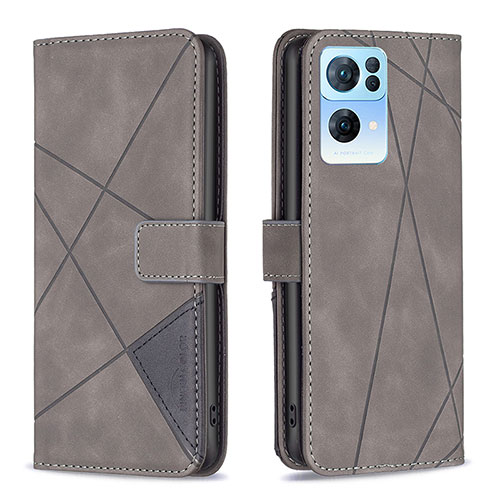 Leather Case Stands Flip Cover Holder B08F for Oppo Reno7 Pro 5G Gray