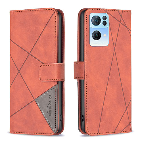 Leather Case Stands Flip Cover Holder B08F for Oppo Reno7 Pro 5G Orange