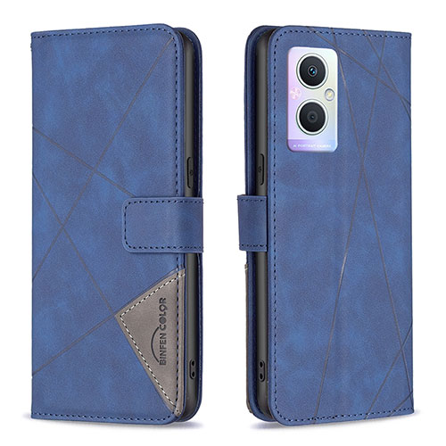Leather Case Stands Flip Cover Holder B08F for Oppo Reno8 Lite 5G Blue
