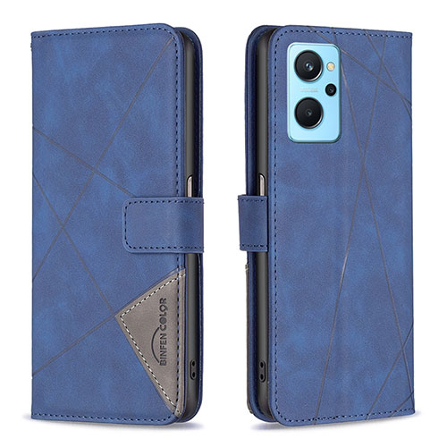 Leather Case Stands Flip Cover Holder B08F for Realme 9i 4G Blue