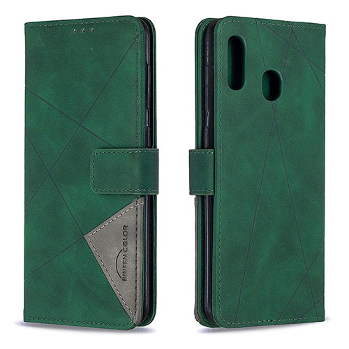 Leather Case Stands Flip Cover Holder B08F for Samsung Galaxy A20 Green