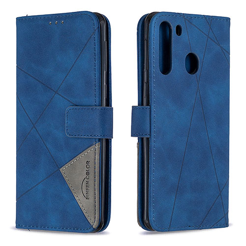 Leather Case Stands Flip Cover Holder B08F for Samsung Galaxy A21 Blue
