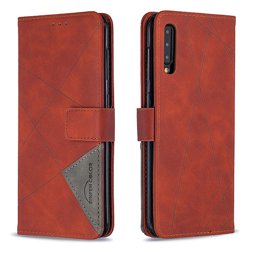 Leather Case Stands Flip Cover Holder B08F for Samsung Galaxy A50S Orange
