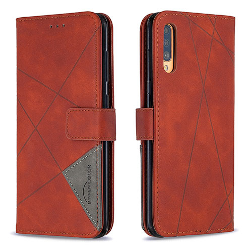 Leather Case Stands Flip Cover Holder B08F for Samsung Galaxy A70 Orange