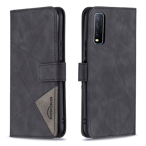 Leather Case Stands Flip Cover Holder B08F for Vivo Y11s Black